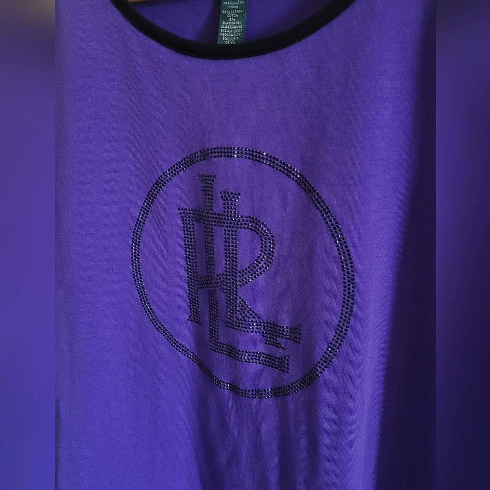 Ralph Lauren Embellished Logo Crewneck Tee, Women's XL, Rich Purple & Black - Picture 2 of 7